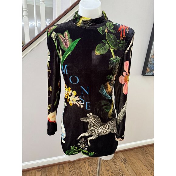 MONSE Long Sleeve Graphic Print Velvet Cocktail Mini Dress Size 2 - Picture 2 of 9
